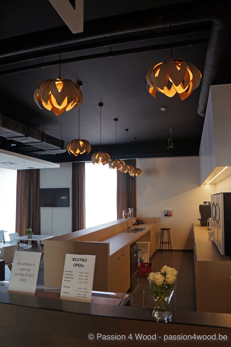 Tulip lamp in eiken hout in bistro